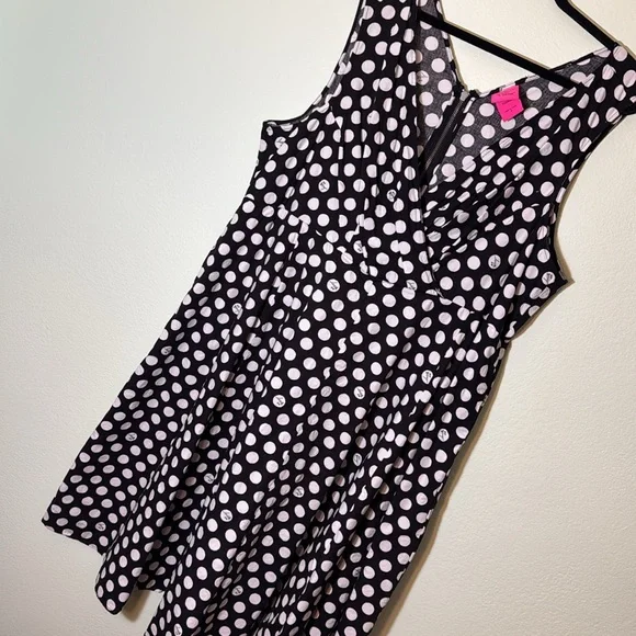 Torrid 3 Betsey Johnson Black & White Polka Dot Poplin Fit & Flare Dress - Picture 7 of 13
